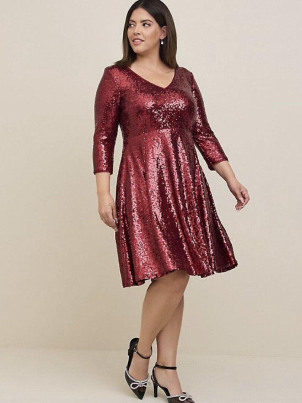 Torrid Burgundy Mini Sequins Skater Dress Holiday Party Night Out Festive Sz 4X